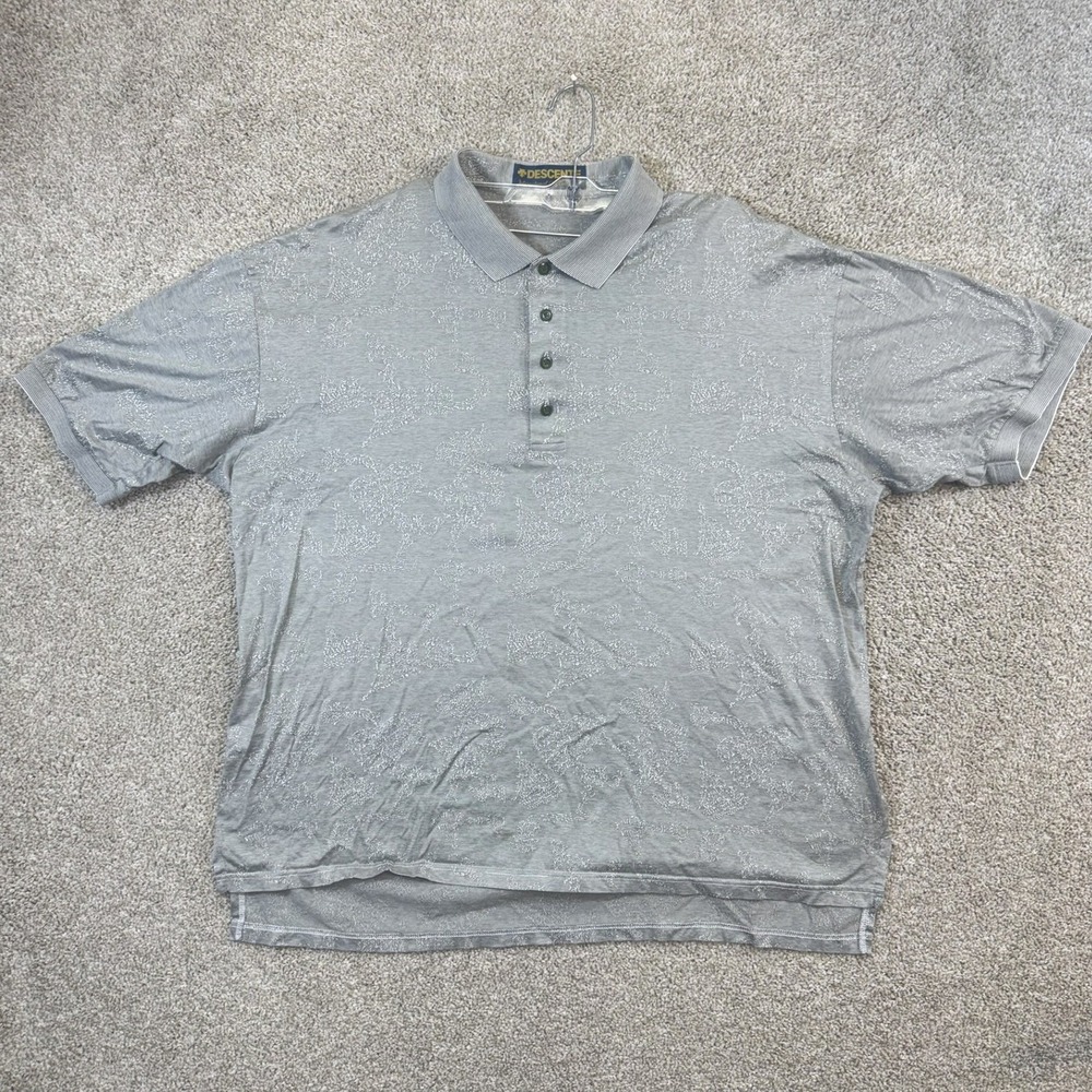 Descente Polo Shirt Mens XL Gray Abstract Textured International Golf Collection